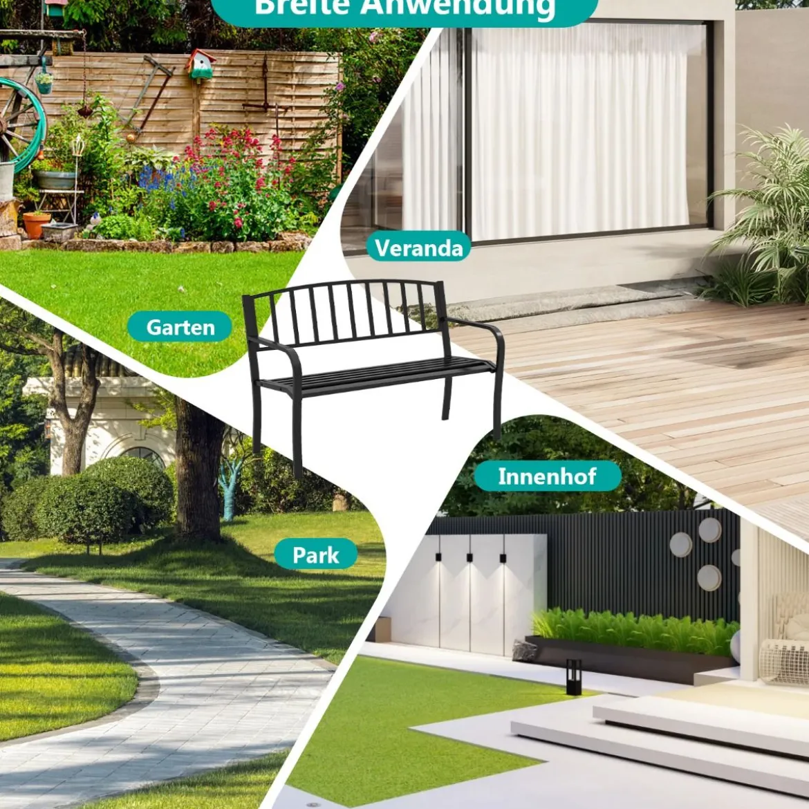 Gartenbank Metall wetterfeste Sitzbank für 2 Personen Eisenbank für Garten 127 x 59 x 85,5 cm Schwarz
