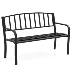 Gartenbank Metall wetterfeste Sitzbank für 2 Personen Eisenbank für Garten 127 x 59 x 85,5 cm Schwarz
