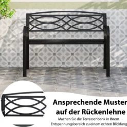 Gartenbank Metall wetterfeste Sitzbank für 2 Personen Balkonbank mit Rückenlehne & Armlehne 116 x 49 x 83 cm Schwarz