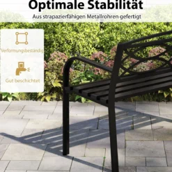 Gartenbank Metall wetterfeste Sitzbank für 2 Personen Balkonbank mit Rückenlehne & Armlehne 116 x 49 x 83 cm Schwarz
