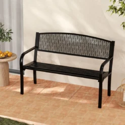 Gartenbank Metall Wetterfeste Sitzbank für 2 Personen Balkonbank mit Armlehne 128 x 60 x 86 cm