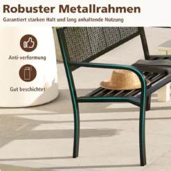 Gartenbank Metall Wetterfeste Sitzbank für 2 Personen Balkonbank mit Armlehne 128 x 60 x 86 cm