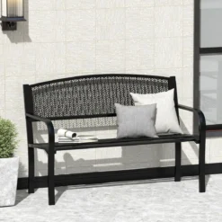Gartenbank Metall Wetterfeste Sitzbank für 2 Personen Balkonbank mit Armlehne 128 x 60 x 86 cm