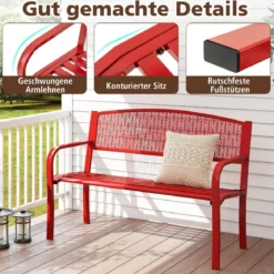Gartenbank Metall Wetterfeste Sitzbank für 2 Personen Balkonbank mit Armlehne 128 x 60 x 86 cm