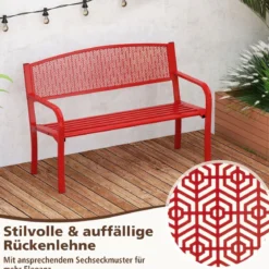 Gartenbank Metall Wetterfeste Sitzbank für 2 Personen Balkonbank mit Armlehne 128 x 60 x 86 cm