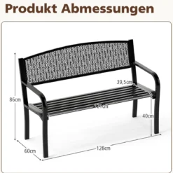 Gartenbank Metall Wetterfeste Sitzbank für 2 Personen Balkonbank mit Armlehne 128 x 60 x 86 cm