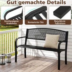 Gartenbank Metall Wetterfeste Sitzbank für 2 Personen Balkonbank mit Armlehne 128 x 60 x 86 cm