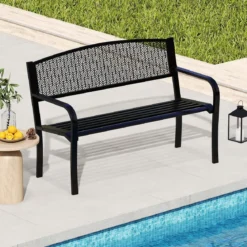 Gartenbank Metall Wetterfeste Sitzbank für 2 Personen Balkonbank mit Armlehne 128 x 60 x 86 cm