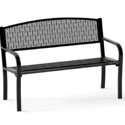 Gartenbank Metall Wetterfeste Sitzbank für 2 Personen Balkonbank mit Armlehne 128 x 60 x 86 cm