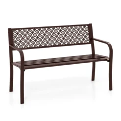 Gartenbank Metall wetterfeste Sitzbank für 2 Personen Balkonbank mit Rückenlehne & Armlehne 127 x 59 x 82 cm Braun