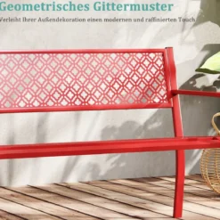 Gartenbank Metall wetterfeste Sitzbank für 2 Personen Metallbank bis 360 kg belastbar 127 x 59 x 82 cm Rot