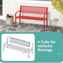 Gartenbank Metall wetterfeste Sitzbank für 2 Personen Metallbank bis 360 kg belastbar 127 x 59 x 82 cm Rot