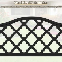 Gartenbank Metall wetterfeste Sitzbank für 2 Sitzer Parkbank mit Rückenlehne & Armlehne 128 x 54 x 89 cm Schwarz