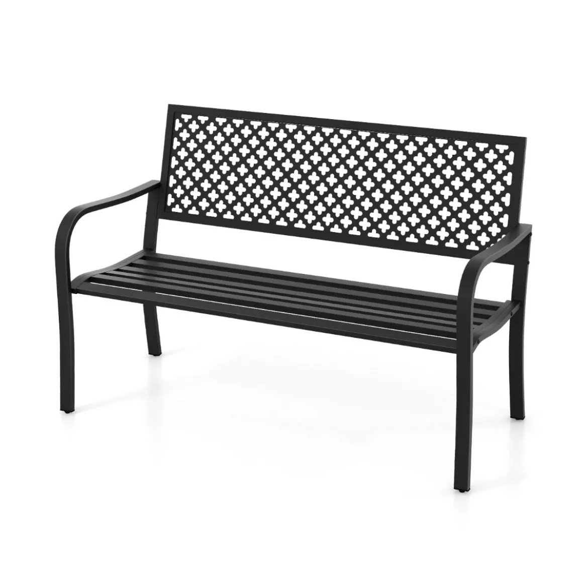 Gartenbank Metall wetterfeste Sitzbank für 2-3 Sitzer Parkbank mit Rückenlehne & Armlehne 127 x 62 x 86 cm Schwarz