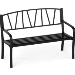 Gartenbank Metall wetterfeste Sitzbank für 2 Sitzer Parkbank mit Rückenlehne & Armlehne 128 x 60 x 86 cm Schwarz