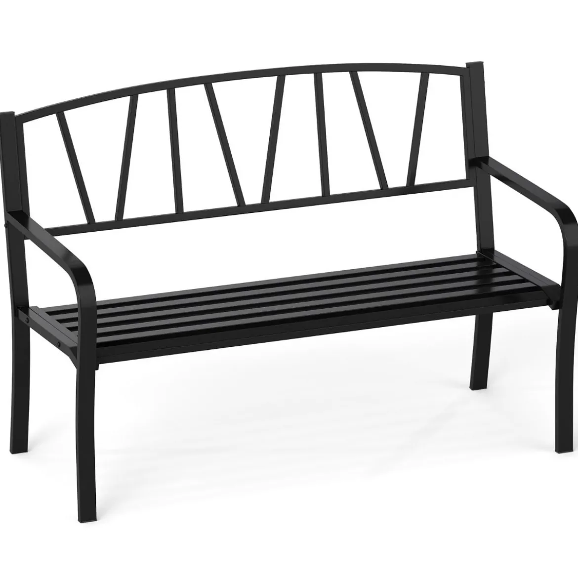 Gartenbank Metall wetterfeste Sitzbank für 2 Sitzer Parkbank mit Rückenlehne & Armlehne 128 x 60 x 86 cm Schwarz