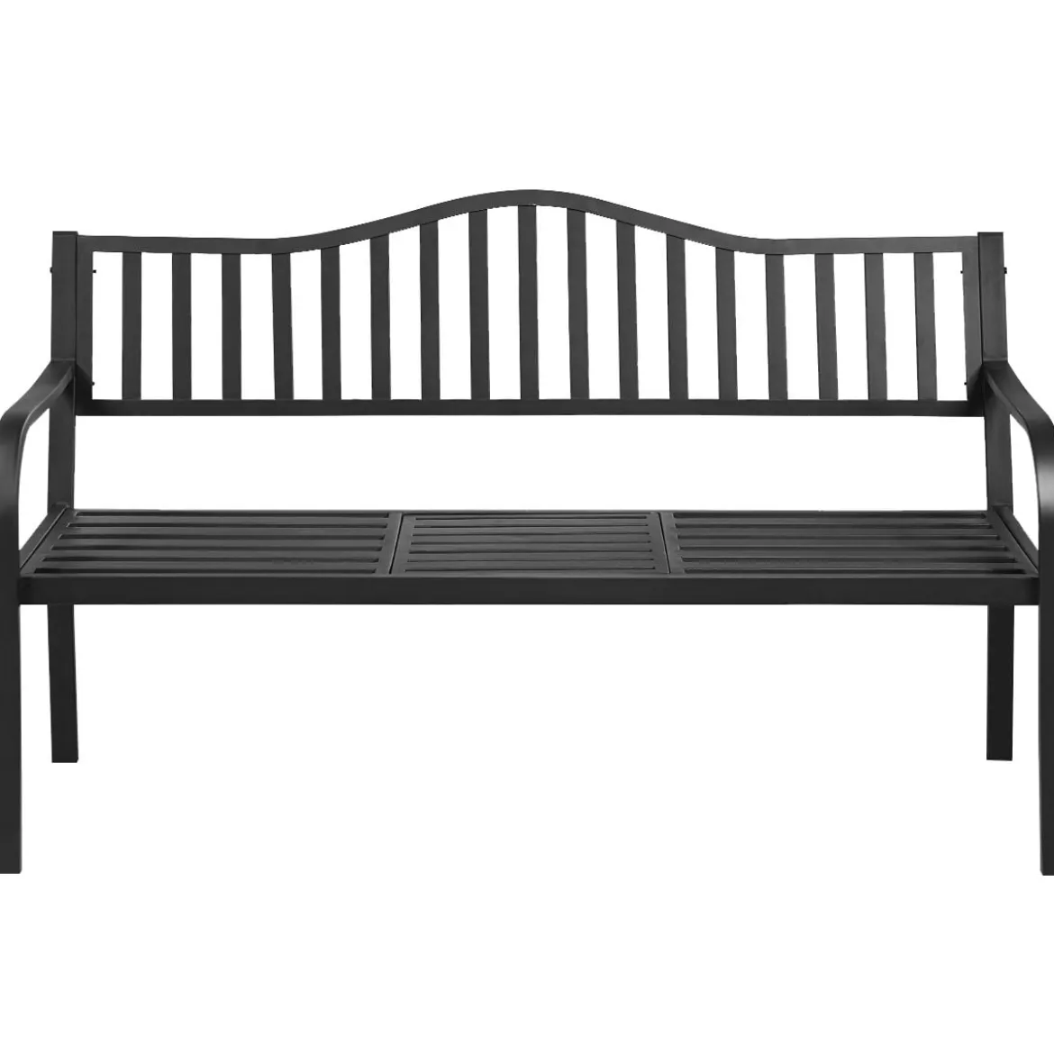 Gartenbank mit ausziehbarem Mitteltisch Eisenbank Sitzbank mit Armlehnen 150 x 59 x 91 cm Schwarz