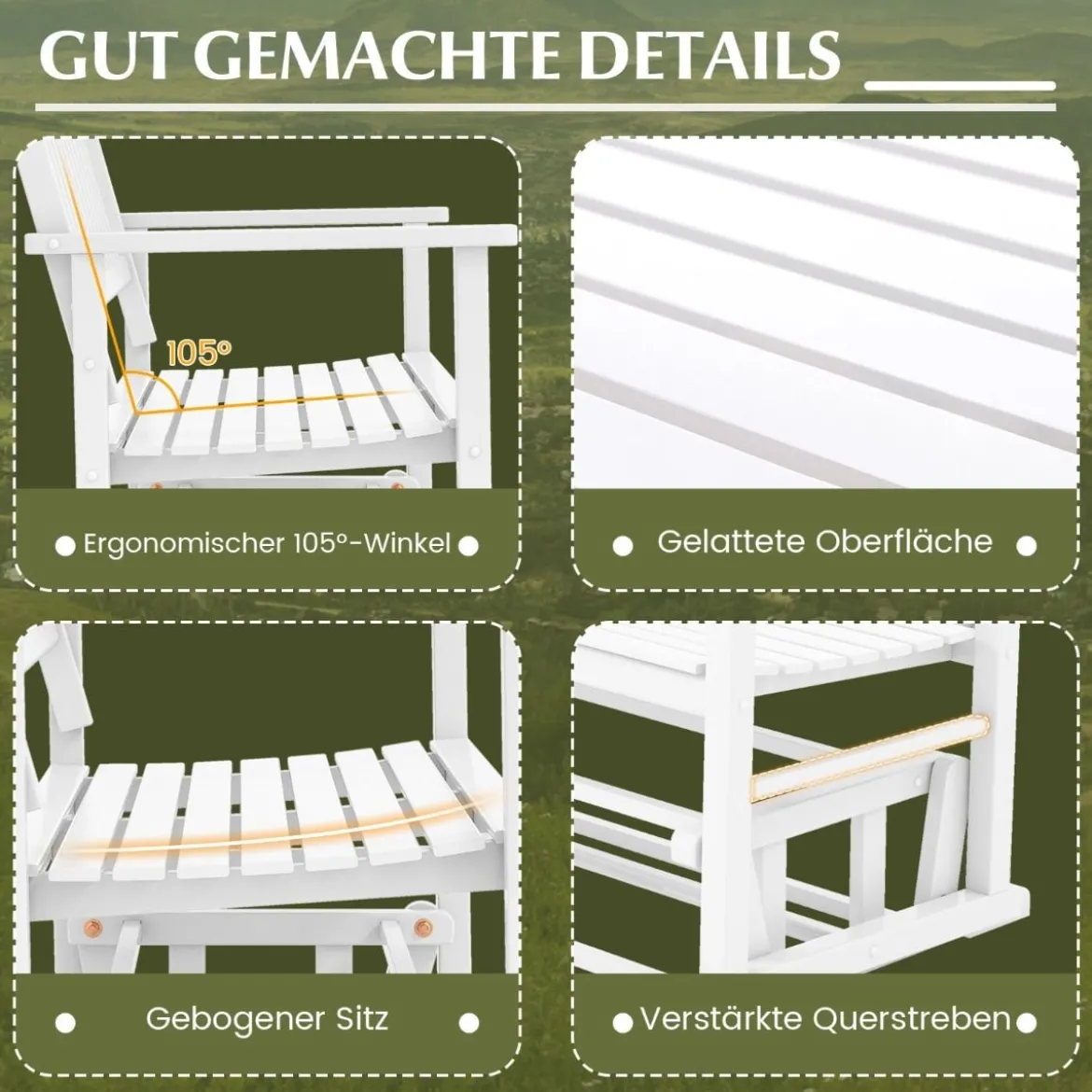 Gartenbank mit Sanfter Gleitbewegung Wetterfeste Schaukelbank bis 225 kg Belastbar