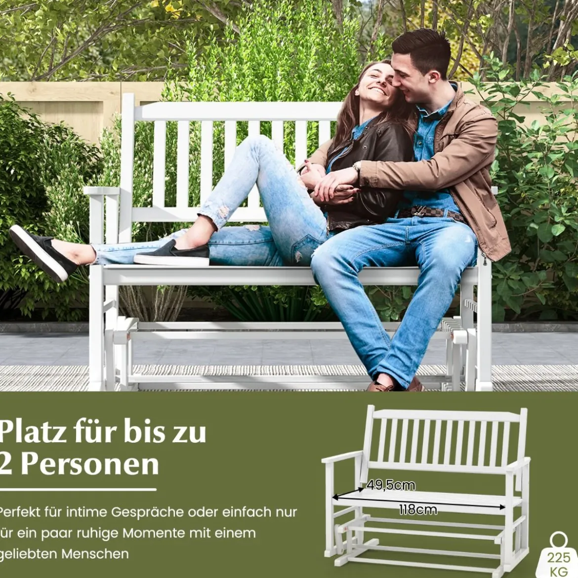 Gartenbank mit Sanfter Gleitbewegung Wetterfeste Schaukelbank bis 225 kg Belastbar