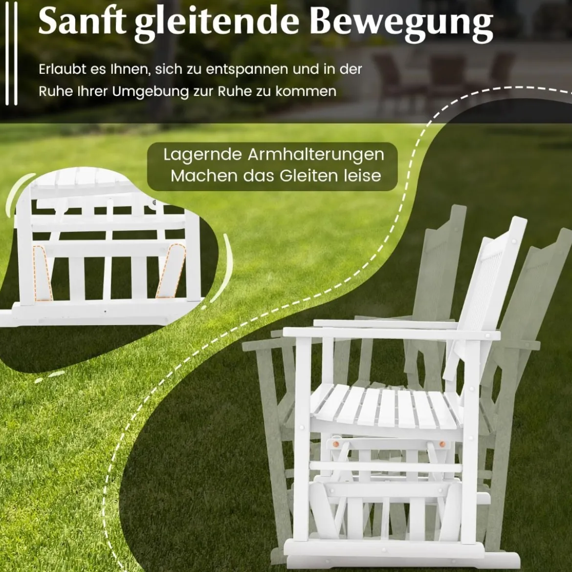 Gartenbank mit Sanfter Gleitbewegung Wetterfeste Schaukelbank bis 225 kg Belastbar