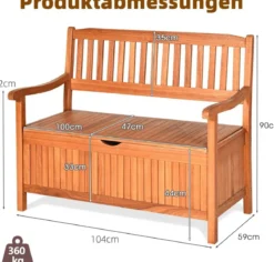 Gartenbank mit Stauraum Sitzbank aus Akazienholz für 2 Personen Truhenbank mit Rücklehne & Armlehne