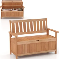 Gartenbank mit Stauraum 2-Sitzer Sitzbank Massivholz bis 180 kg belastbar 120 x 66 x 91 cm Natur