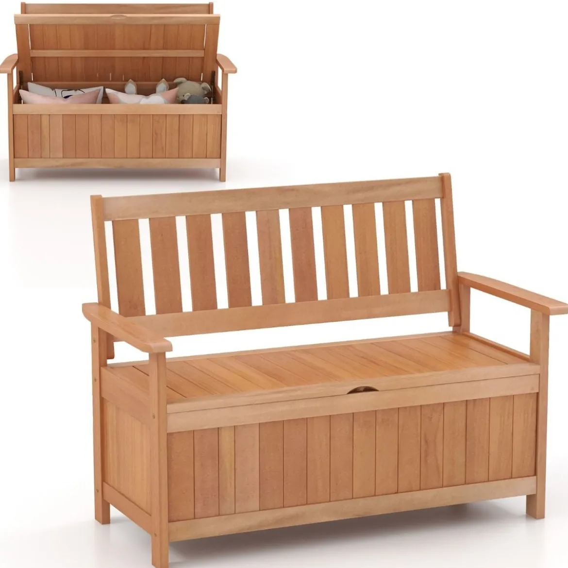Gartenbank mit Stauraum 2-Sitzer Sitzbank Massivholz bis 180 kg belastbar 120 x 66 x 91 cm Natur