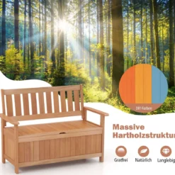 Gartenbank mit Stauraum 2-Sitzer Sitzbank Massivholz bis 180 kg belastbar 120 x 66 x 91 cm Natur