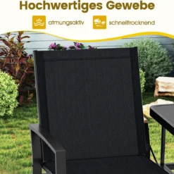 Gartenbank mit Tisch Sitzbank mit atmungsaktivem Stoff 2-Sitzer Bank Sitzgruppe Balkonbank