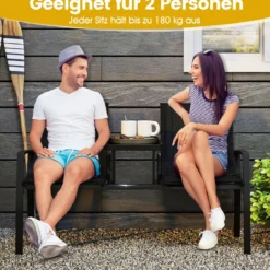 Gartenbank mit Tisch Sitzbank mit atmungsaktivem Stoff 2-Sitzer Bank Sitzgruppe Balkonbank