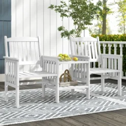 Gartenbank mit Tisch 2-Sitzer Bank mit 5 cm Schirmloch Holzbank aus Tannenholz bis 330 kg 165 x 60 x 88 cm Weiß