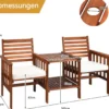 Gartenbank mit Tisch 2 Sitzer Holzbank mit Schirmloch & Sitzkissen Sitzbank Braun+Weiß
