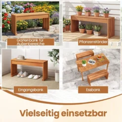 Gartenbank ohne Lehne Wetterfest Sitzbank aus Hartholz Balkonbank 50 x 40 x 81 cm Natur