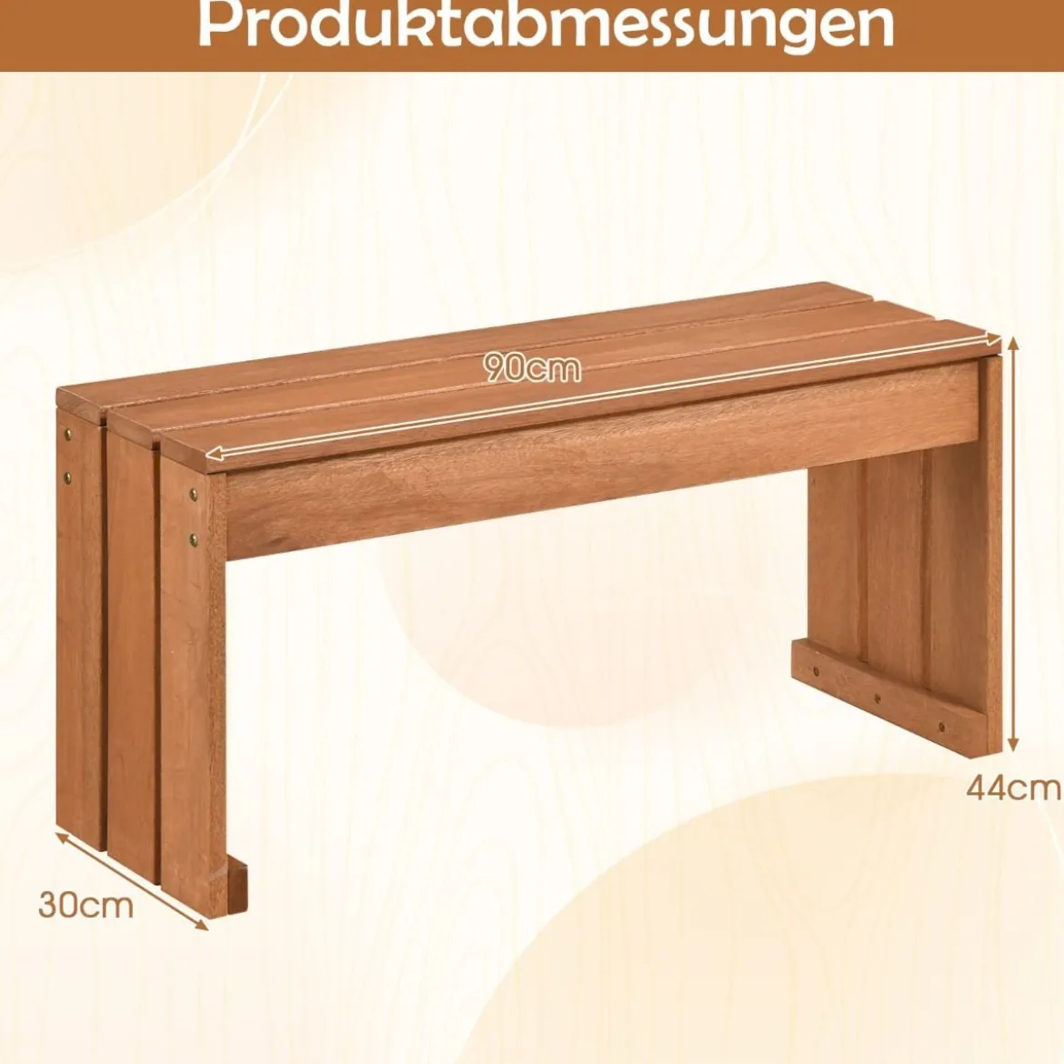 Gartenbank ohne Lehne Wetterfest Sitzbank aus Hartholz Balkonbank 50 x 40 x 81 cm Natur