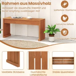 Gartenbank ohne Lehne Wetterfest Sitzbank aus Hartholz Balkonbank 50 x 40 x 81 cm Natur