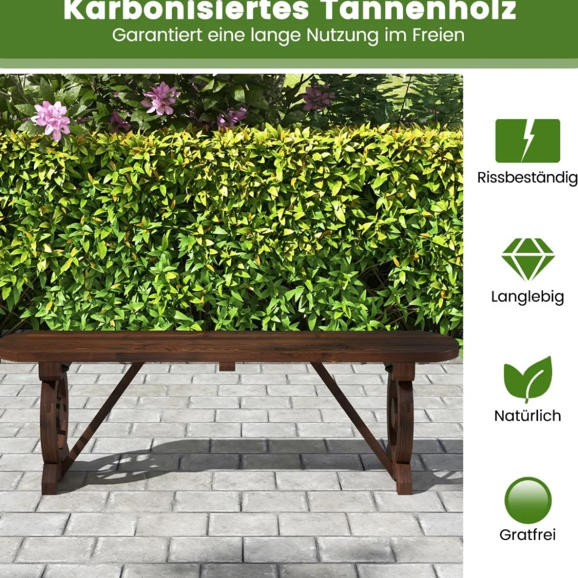 Gartenbank ohne Rückenlehne wetterfeste Sitzbank Holzbank für 2-3 Sitzer bis 325 kg belastbar