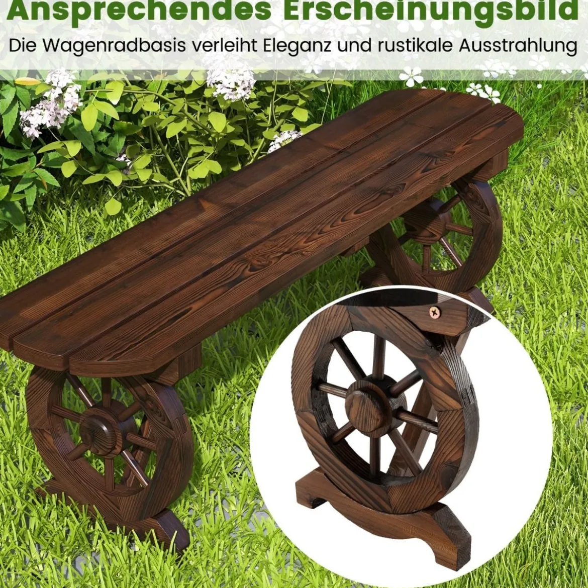 Gartenbank ohne Rückenlehne wetterfeste Sitzbank Holzbank für 2-3 Sitzer bis 325 kg belastbar