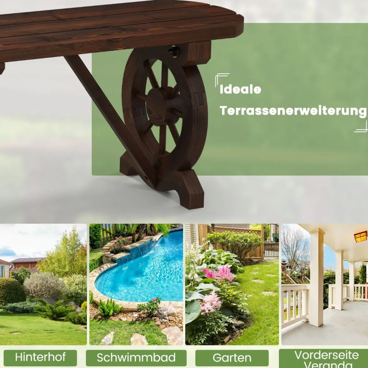 Gartenbank ohne Rückenlehne wetterfeste Sitzbank Holzbank für 2-3 Sitzer bis 325 kg belastbar