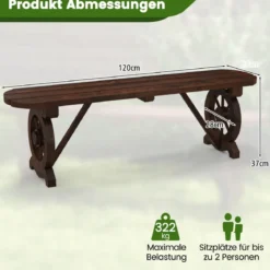 Gartenbank ohne Rückenlehne wetterfeste Sitzbank Holzbank für 2-3 Sitzer bis 325 kg belastbar