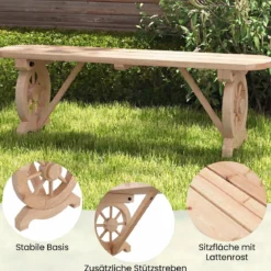 Gartenbank ohne Rückenlehne Wetterfeste Sitzbank Holzbank für 2-3 Sitzer bis 325 kg Belastbar Natur