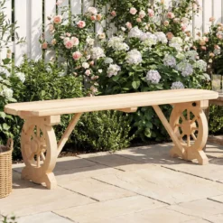 Gartenbank ohne Rückenlehne Wetterfeste Sitzbank Holzbank für 2-3 Sitzer bis 325 kg Belastbar Natur