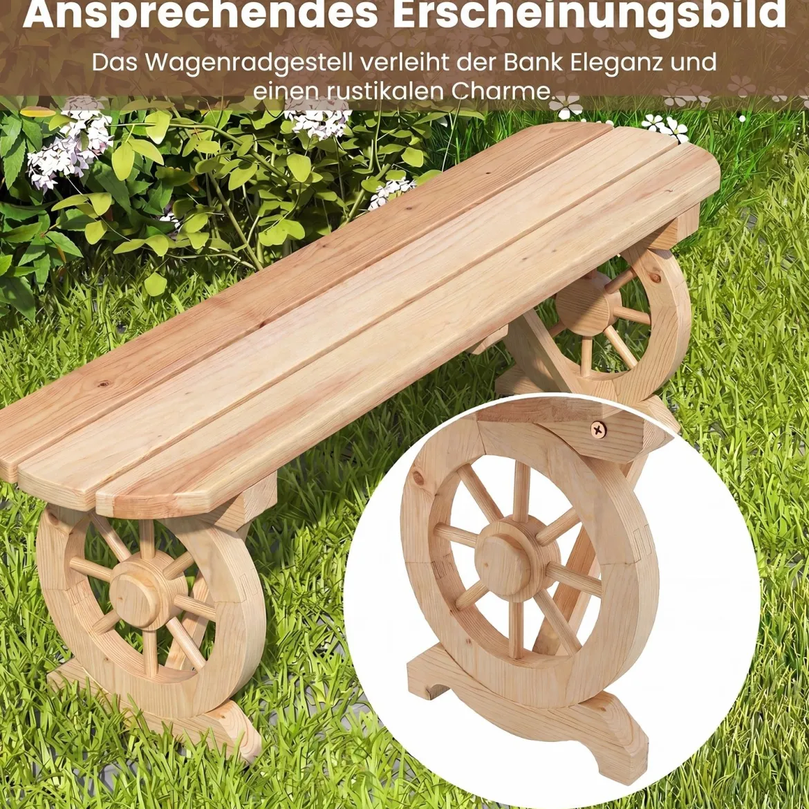 Gartenbank ohne Rückenlehne Wetterfeste Sitzbank Holzbank für 2-3 Sitzer bis 325 kg Belastbar Natur