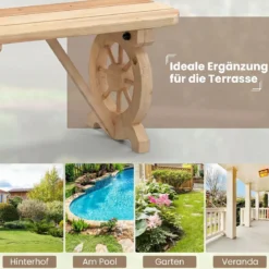 Gartenbank ohne Rückenlehne Wetterfeste Sitzbank Holzbank für 2-3 Sitzer bis 325 kg Belastbar Natur