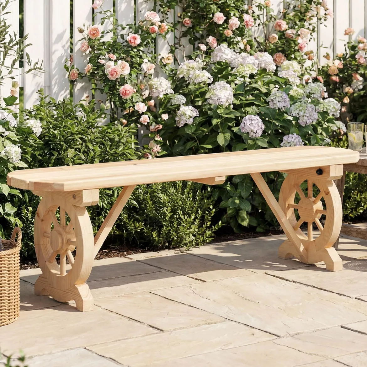 Gartenbank ohne Rückenlehne Wetterfeste Sitzbank Holzbank für 2-3 Sitzer bis 325 kg Belastbar Natur