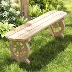 Gartenbank ohne Rückenlehne Wetterfeste Sitzbank Holzbank für 2-3 Sitzer bis 325 kg Belastbar Natur