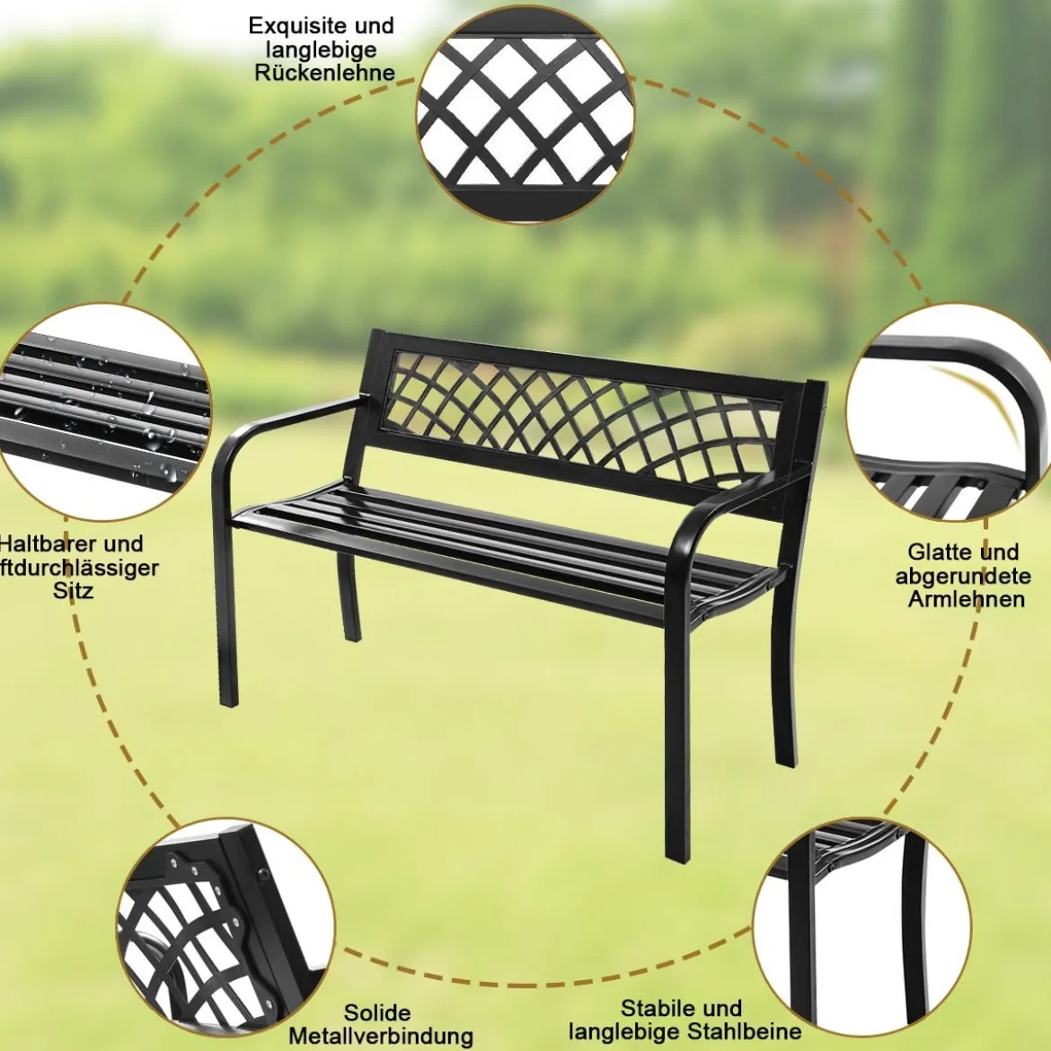 Gartenbank Parkbank Balkon Sitzbank Schwarz 117 x 51 x 76 cm