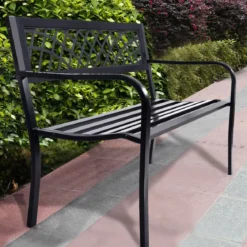 Gartenbank Parkbank Balkon Sitzbank Schwarz 117 x 51 x 76 cm
