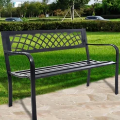 Gartenbank Parkbank Balkon Sitzbank Schwarz 117 x 51 x 76 cm