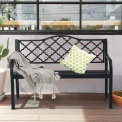 Gartenbank Parkbank mit Armlehnen & Rückenlehne Sitzbank Eisenbank 128 x 52 x 89 cm Schwarz