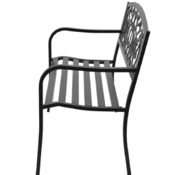 Gartenbank Parkbank mit WELCOME 3 Sitzer Metallbank GusseisenEisenbank Stahlrahmen 127 x 63,5 x 89 cm Schwarz